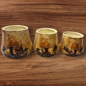 Vintage Warner's Novelty Mushroom Canisters Set of 3 Kitchen Decor Cottagecore‎